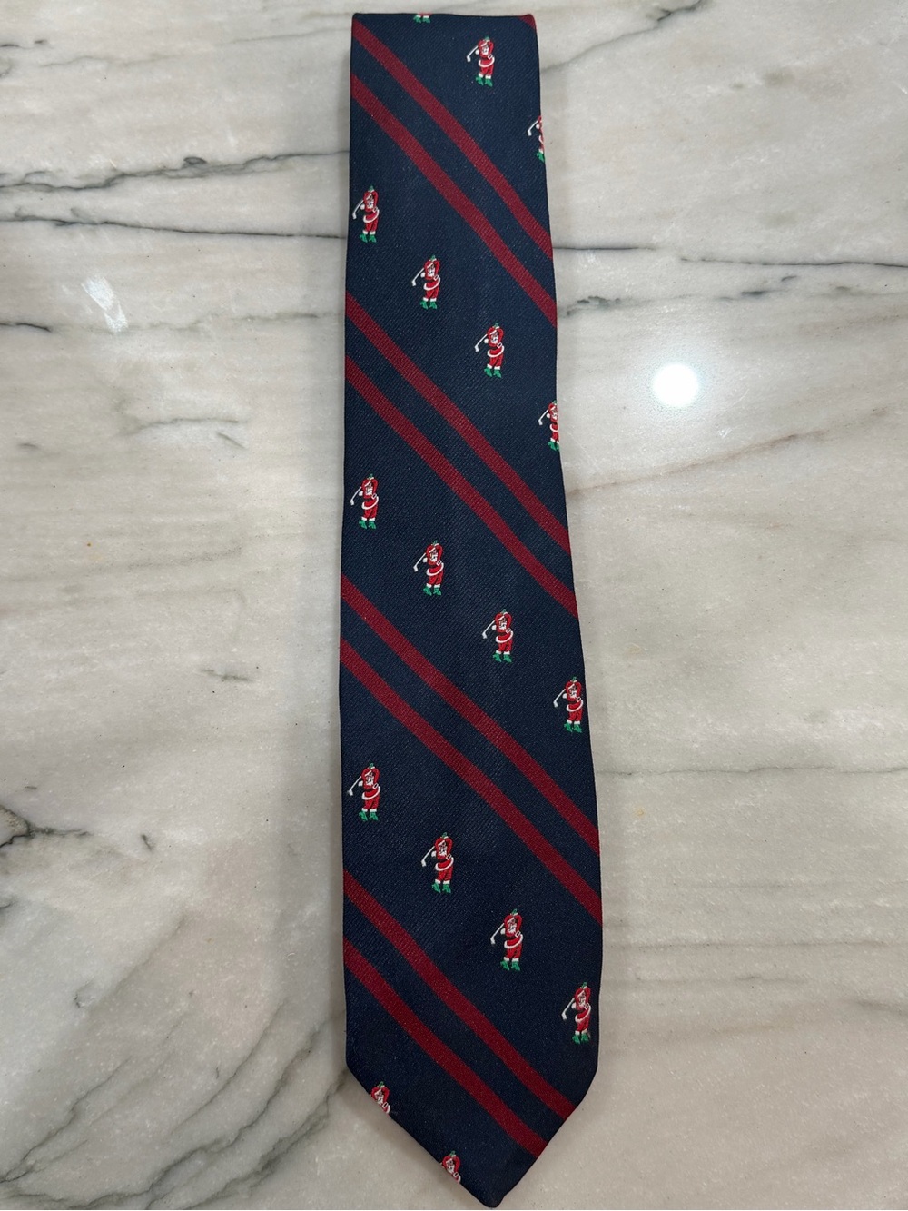 VINTAGE Cape Cod Neckwear Necktie Navy Santa Golfer Christmas Novelty Golf Tie